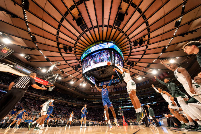 Michigan State faces Kansas at Madison Square Garden.